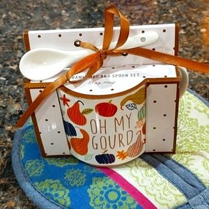 NWT Coffee Tea Mug & Spoon Set "Oh My Gourd"  Fall Autumn